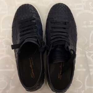 Santoni Dark Blue Textured Sneakers